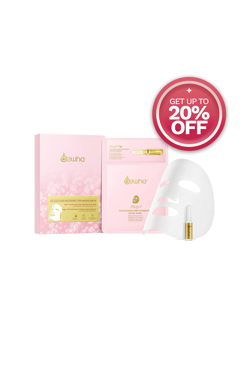 Dewha 24K Gold Caviar Niacinamide 2-step Ampoule Mask Kit (5 sheets)