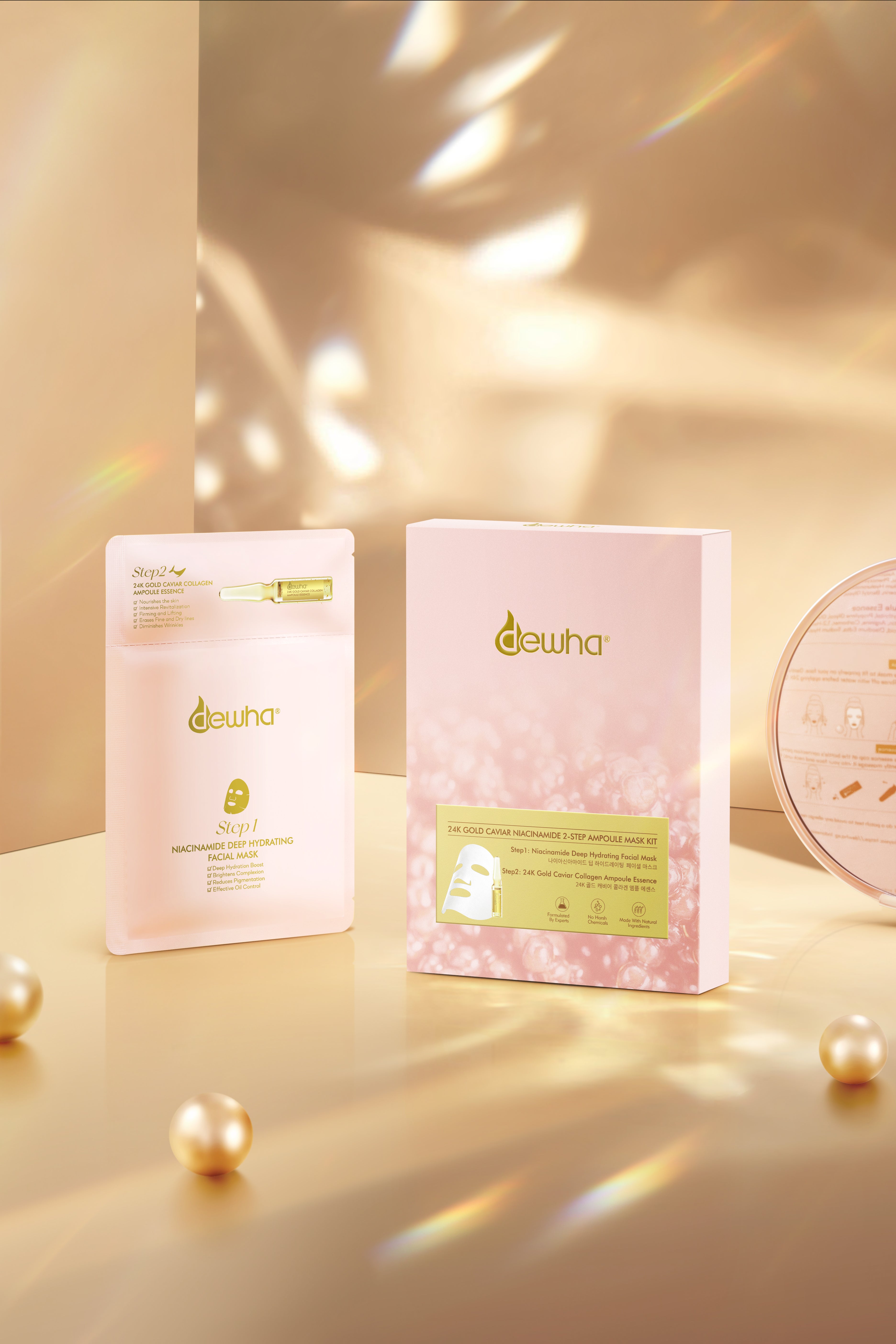 Dewha 24K Gold Caviar Niacinamide 2-step Ampoule Mask Kit (5 sheets) - Dewha