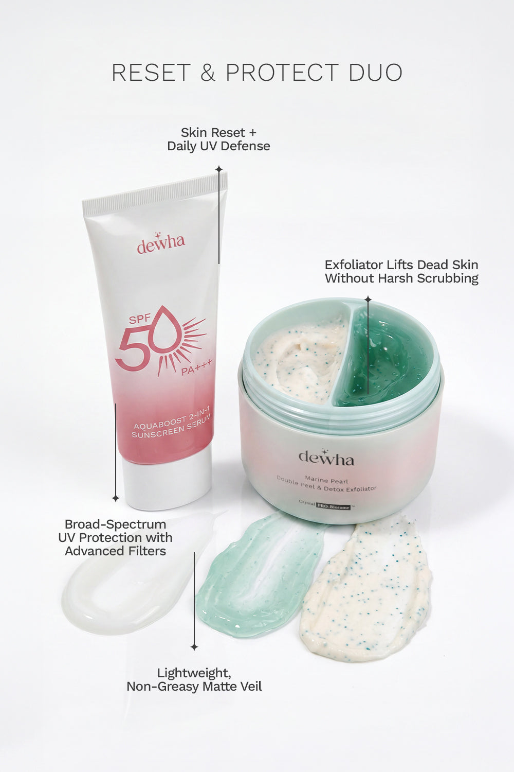 Reset & Protect Duo (AquaBoost 2-in-1 Sunscreen + Marine Pearl Detox Exfoliator)