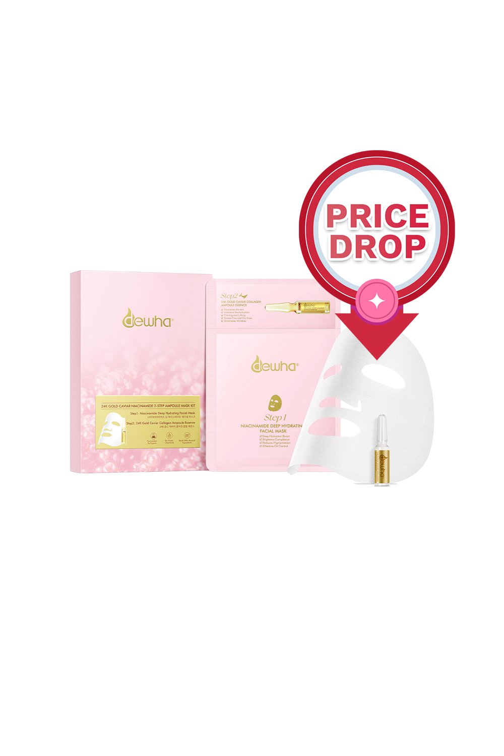 Dewha 24K Gold Caviar Niacinamide 2-step Ampoule Mask Kit (5 sheets) - Special Price