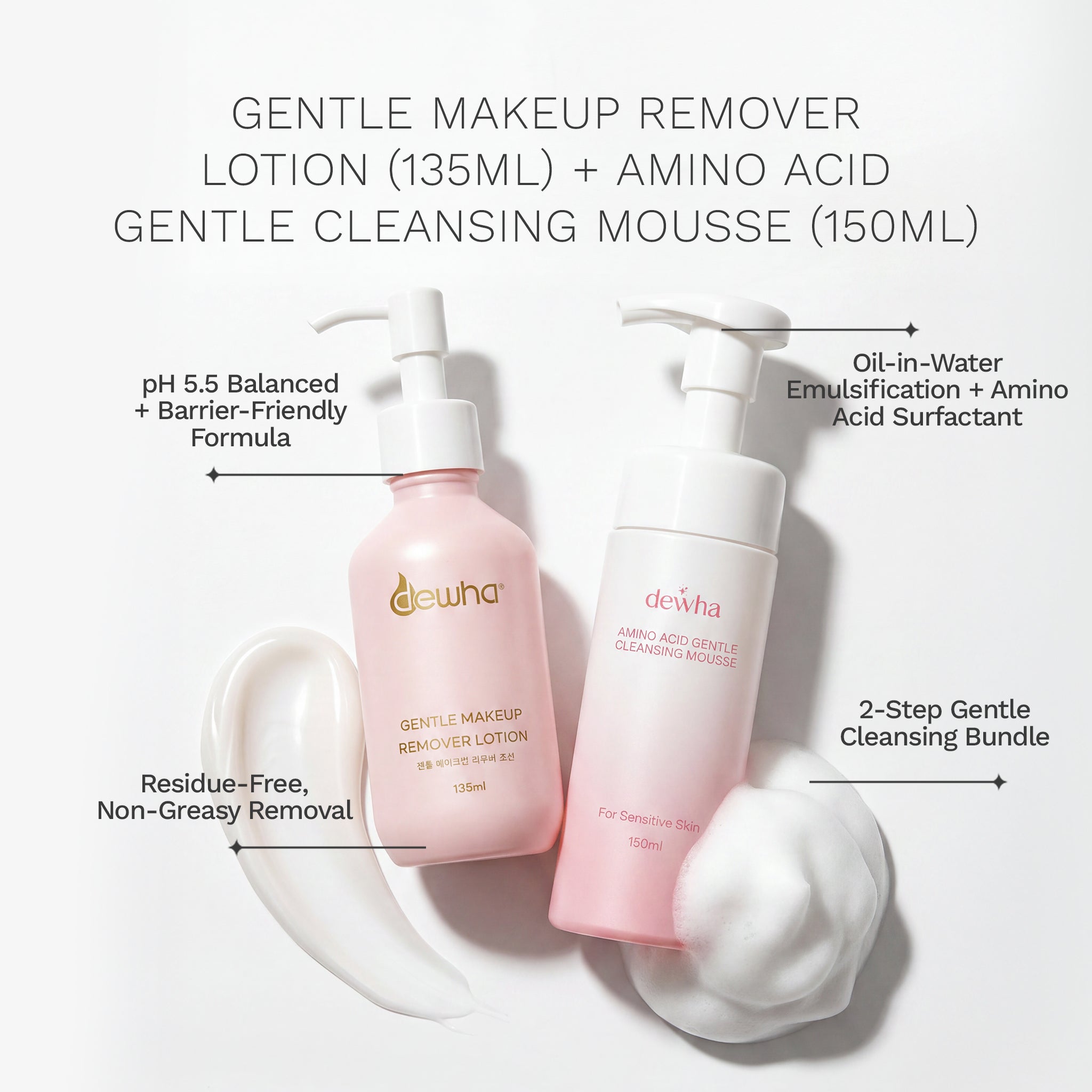 Gentle Makeup Remover Lotion (135Ml) + Amino Acid Gentle Cleansing Mousse (150Ml)
