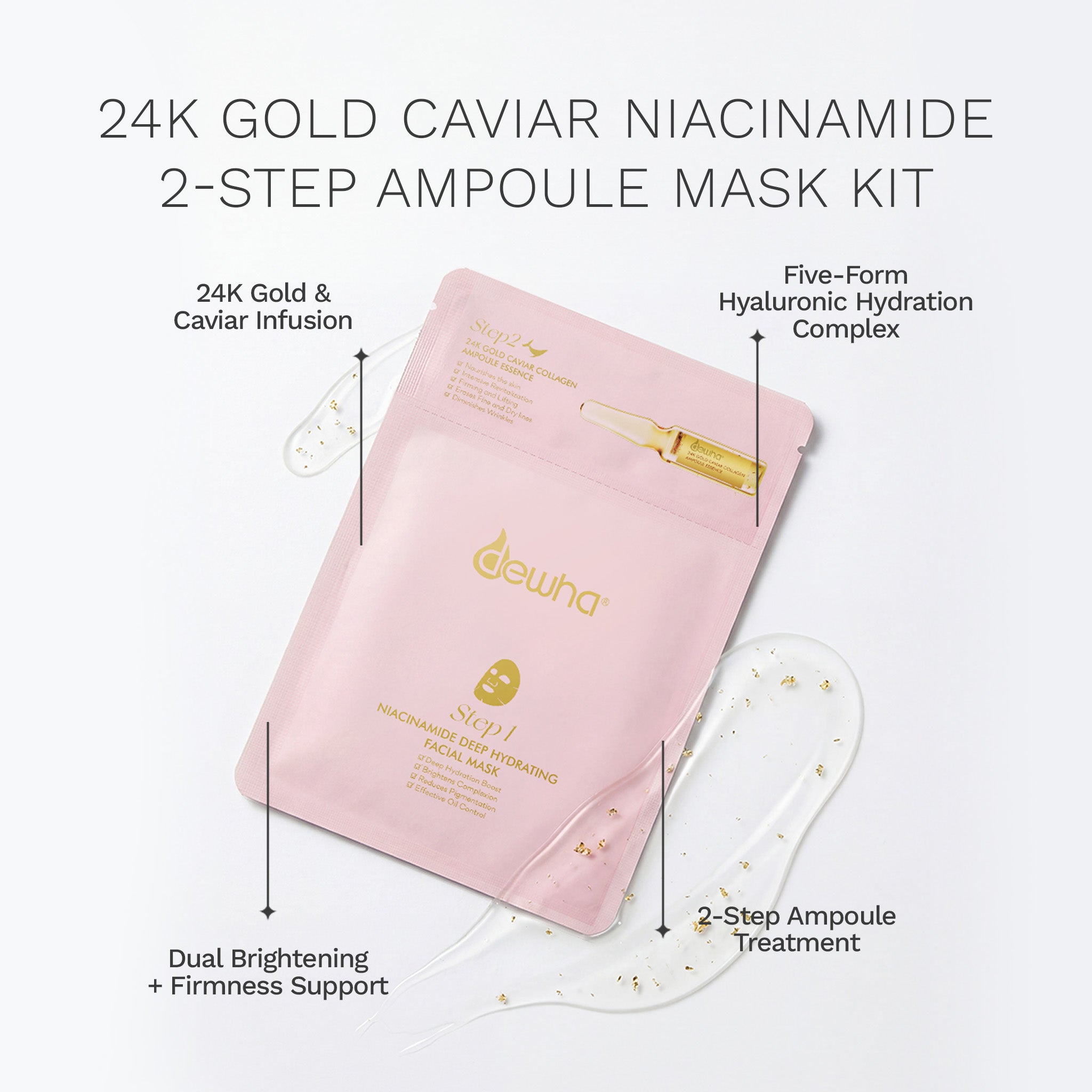 Dewha 24K Gold Caviar Niacinamide 2-step Ampoule Mask Kit (5 sheets)