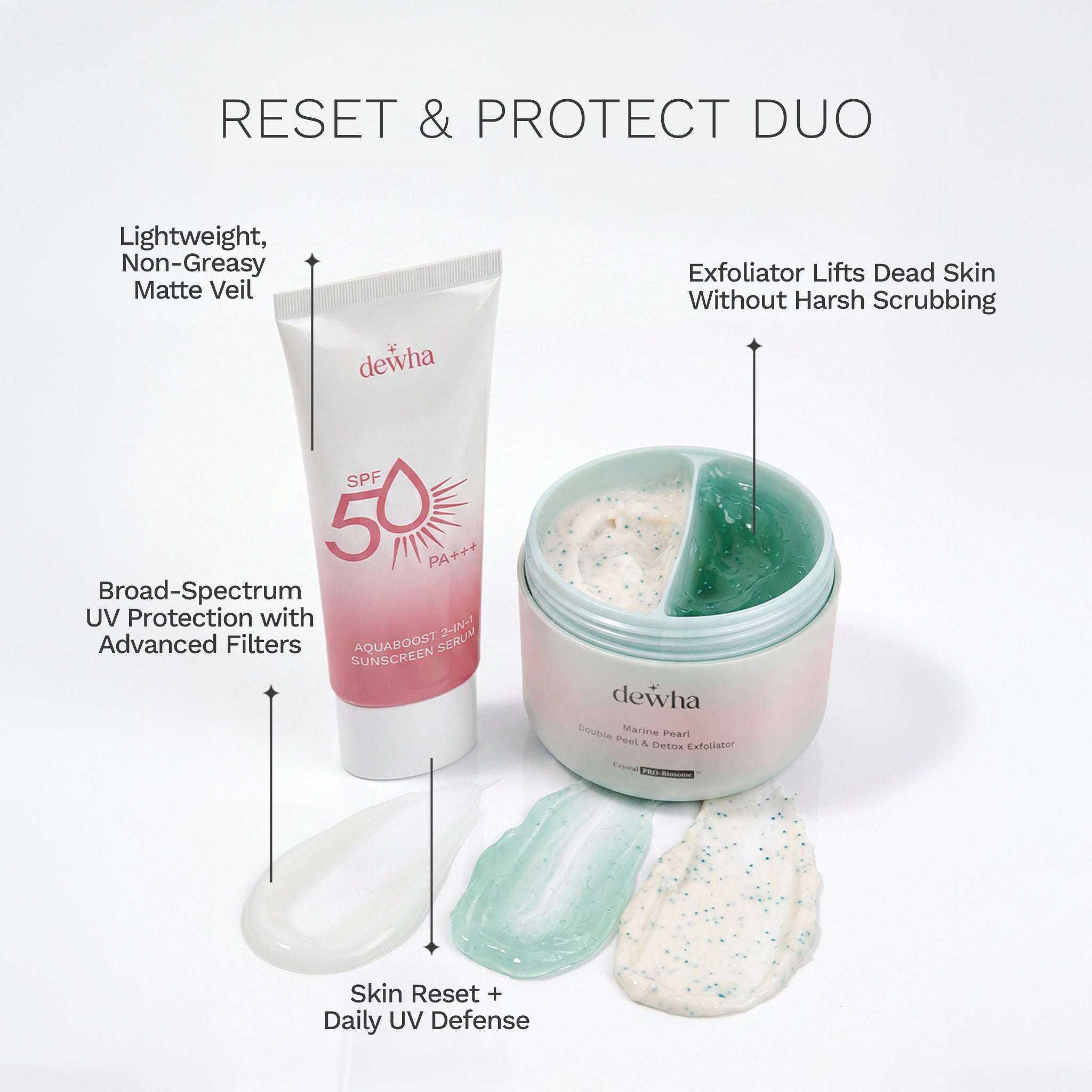 Reset & Protect Duo (AquaBoost 2-in-1 Sunscreen + Marine Pearl Detox Exfoliator)